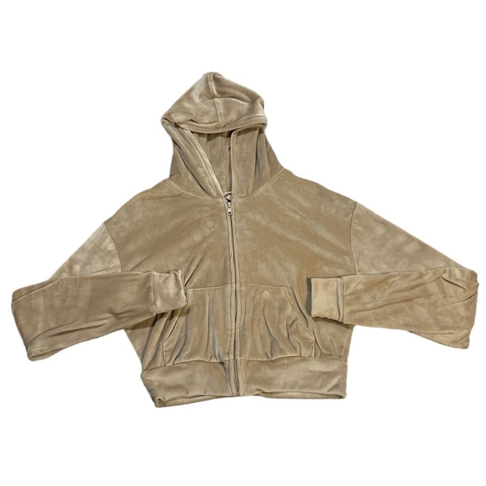 Skims Velvet Cropped Full Zip Hoodie Tan Size Small
